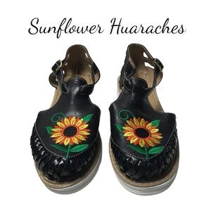 Black Leather Sunflower Huarache Sandals Size 9